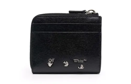 OFF WHITE 3D Diag Saff 4 Card Slot Zip Wallet Black