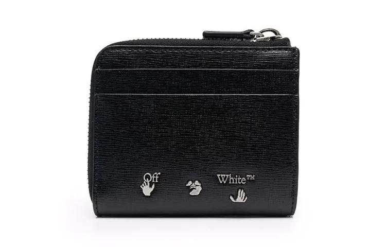 OFF WHITE 3D Diag Saff 4 Card Slot Zip Wallet Black