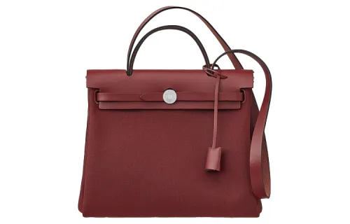 HERMES Herbag Zip Canvas With Hunter Cow Leather Shoulder Bag, Crossbody Bag, Handbag 31 Unisex Burgundy