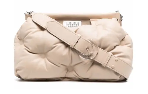 Maison Margiela Glam Slam Pleated Lambskin Cloud Bag, Portable Crossbody Bag, Shoulder Bag Women's Light Umber