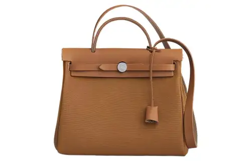 HERMES Herbag Zip Officier Canvas With Hunter Cow Leather Shoulder Bag, Crossbody Bag, Handbag 31 Unisex