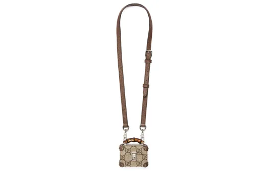 GUCCI Canvas Shoulder Bag, Crossbody Bag, Necklace Pouch, Earphone Case Unisex Beige/Ebony