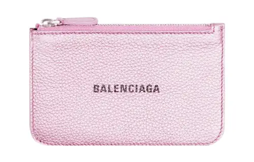 Balenciaga Grained Calfskin Card Holder, Wallet Women's Pink