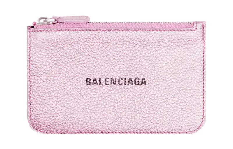 Balenciaga Grained Calfskin Card Holder, Wallet Women's Pink