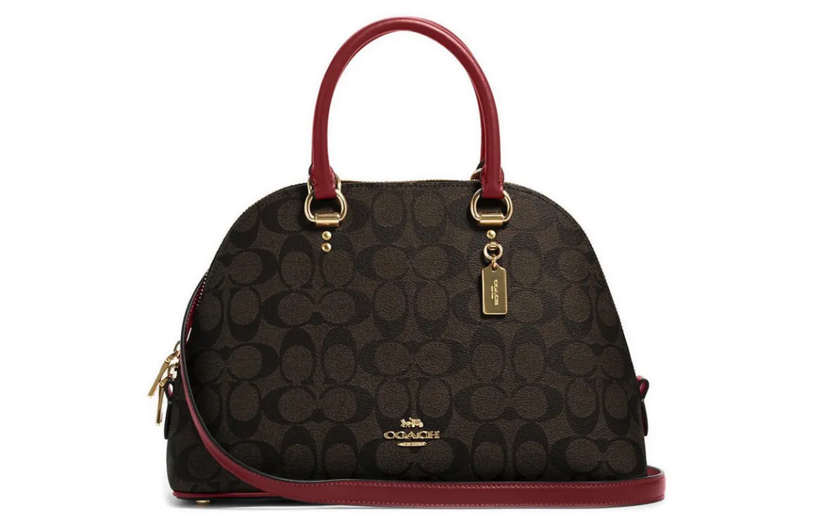 COACH Katy PVC Dome Bag, Shoulder Bag, Crossbody Bag, Handbag Large Women's Red & Dark Brown Monogram