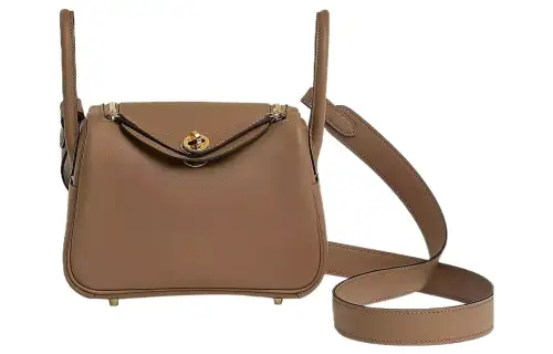 HERMES Lindy Swift Calfskin Handbag 19 Women's Chestnut With Cookie