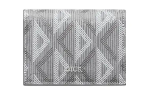DIOR CD Diamond Cowhide Patchwork Canvas Card Holder Men's Gray