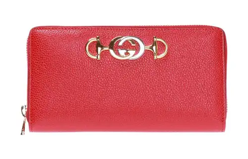 GUCCI Zumi Leather Clutch Wallet Women's Red