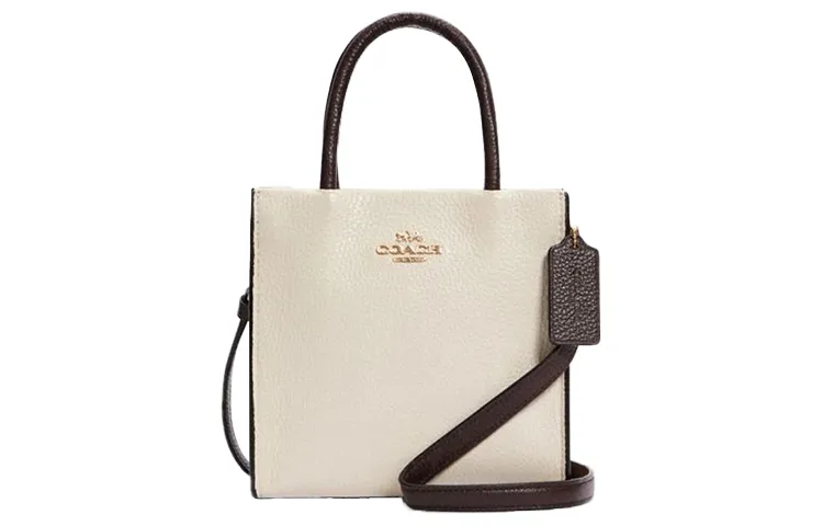 COACH Cally Pebbled Leather With Coated Canvas Sheet Music Bag Handbag Mini Women's Beige & Brown