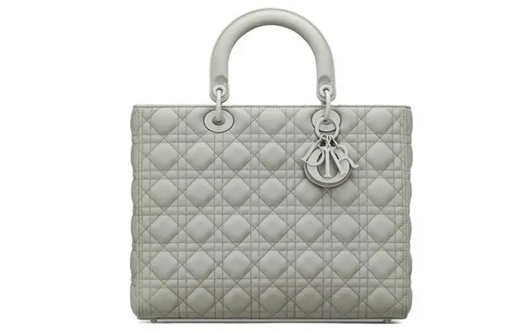 DIOR Lady Dior Calfskin Handbag Shoulder Bag Handbag Large Women's Gray