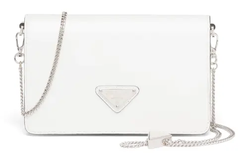 PRADA Leather Small Square Bag, Flap Bag, Shoulder Bag, Crossbody Bag Women's White