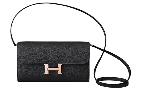 HERMES Constance To Go Rose Gold Buckle Epsom Leather Wallet, Shoulder Bag, Crossbody Bag Women's Noir Black