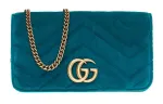 GUCCI Marmont Quilted Velvet Crossbody Bag, Shoulder Bag Mini Women's Blue