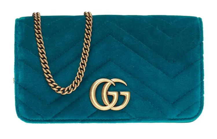 GUCCI Marmont Quilted Velvet Crossbody Bag, Shoulder Bag Mini Women's Blue
