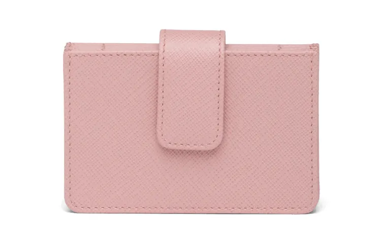 PRADA Saffiano Leather Card Holder Women's Peach
