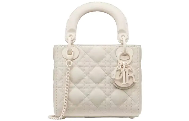 DIOR Lady Dior Matte Cow Leather Handbag, Shoulder Bag, Crossbody Bag Mini Women's Milk White