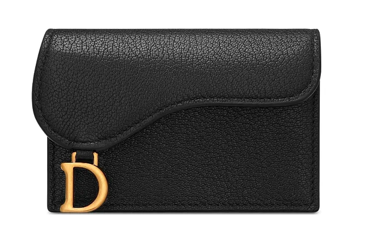 DIOR Saddle Flap Closure Sheepskin Saddle Bag Card Holder Unisex Black