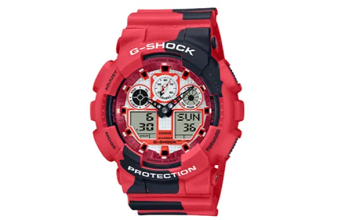 CASIO Men Liquid Crystal/Analog Dual Display Series Red Watch GA-100JK-4ADR