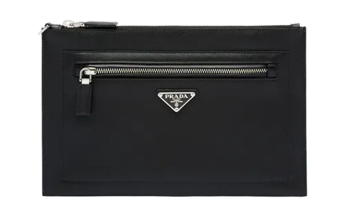 PRADA Saffiano Cow Leather Toiletry Bag, Storage Bag Clutch Medium Men's Black