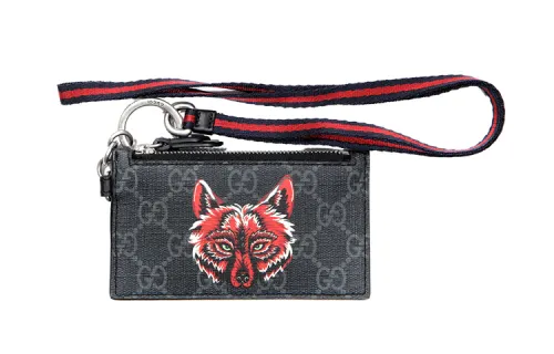 GUCCI Canvas With Leather Coin Purse, Card Holder Men's Black Gray/Red
