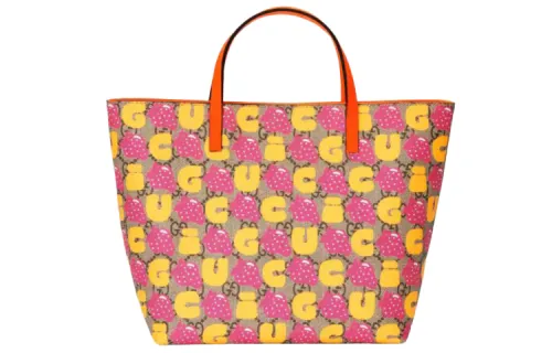 GUCCI Canvas With Leather Tote Bag, Shopping Bag, Handbag Kids' Ebony/Orange Yellow/Multicolor
