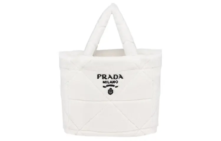 PRADA Quilting Shearling Tote Bag, Shopping Bag, Handbag Women's White/Black