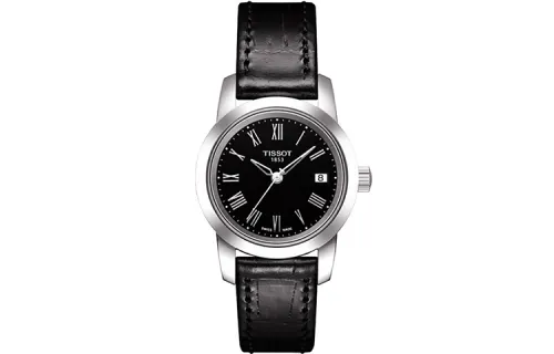 TISSOT Fantasy Collection Quartz Movement Women's Watch 28mm Black Dial Stainless Steel Case Leather Strap