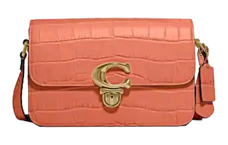 COACH Studio Crocodile Embossed Leather Crossbody Bags Medium Women's Light Coral