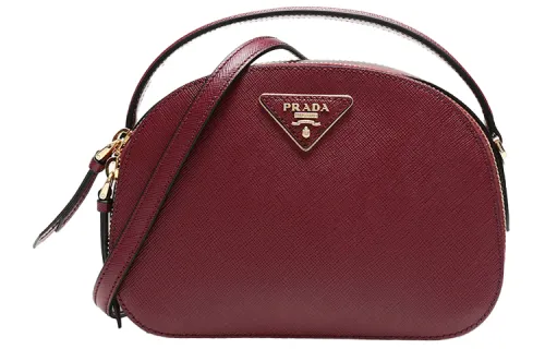 PRADA Saffiano Cow Leather Shoulder Bag Women's Cherry Red
