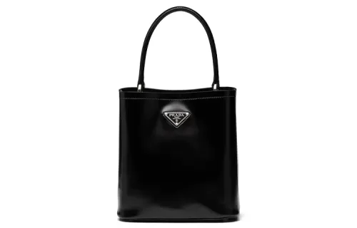 PRADA Shiny Leather Handbag, Shoulder Bag Women's Black