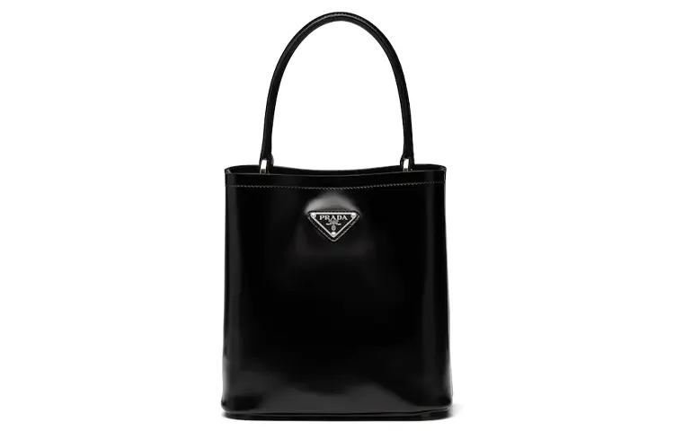 PRADA Shiny Leather Handbag, Shoulder Bag Women's Black