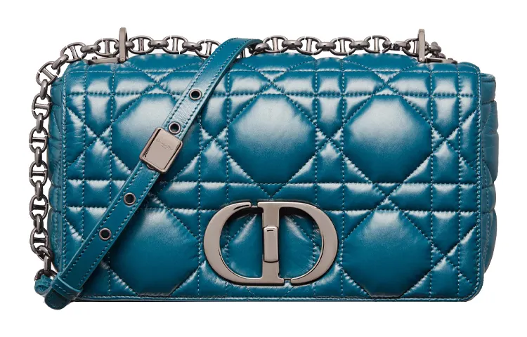 DIOR Caro Cow Leather Shoulder Bag, Crossbody Bag Medium Women's Steel Blue