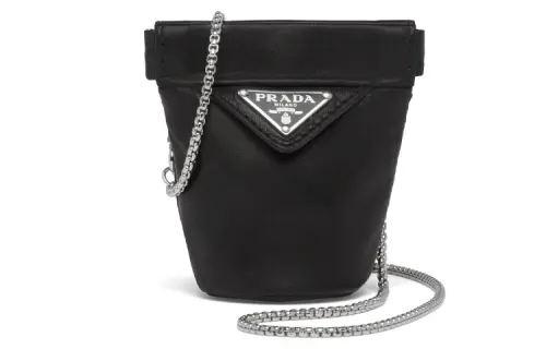PRADA Soft Sheepskin One Shoulder Clutch Mini Unisex Black