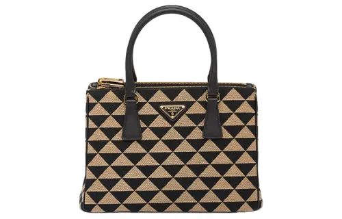 PRADA Galleria Killer Bag Embroidery Fabric Tote Bag, Shopping Bag Small Women's Black/Beige Yellow