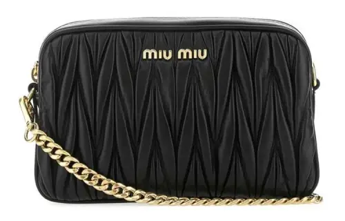 MIU MIU Leather Camera Bag, Shoulder Bag Unisex Black