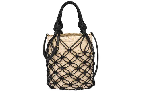 MIU MIU Mesh Fabric Bucket Bag, Shoulder Bag, Crossbody Bag, Handbag Women's Tan/Black