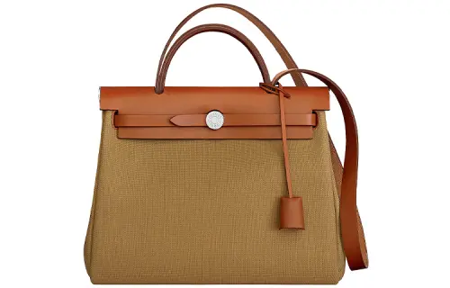 HERMES Herbag Zip Canvas With Hunter Cow Leather Shoulder Bag, Crossbody Bag, Handbag 31 Unisex Sand