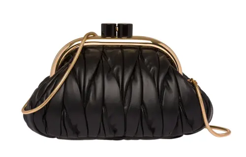 MIU MIU BELLE Pleated Soft Sheep Leather Handbag, Shoulder Bag Women's Black