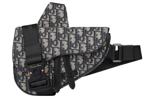 DIOR Leather, Textile Saddle Bag, Shoulder Bag, Crossbody Bag, Sling Bag, Fanny Pack Mini Men's Blue