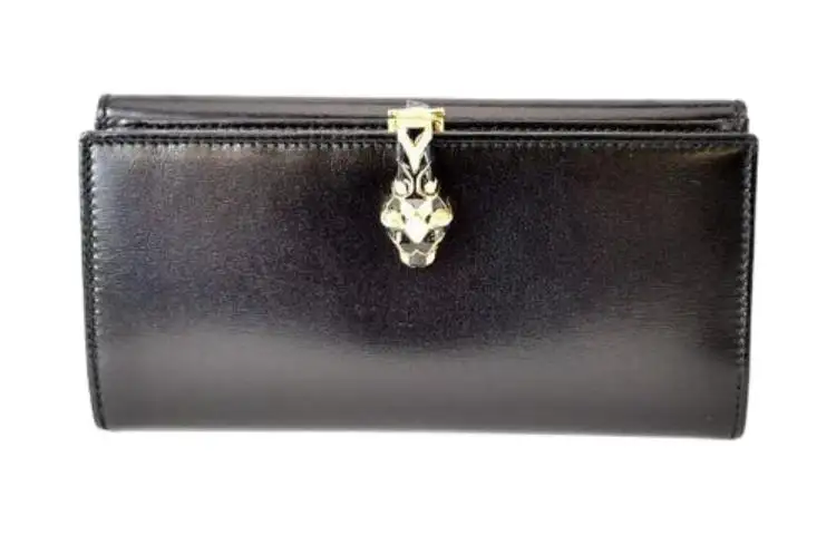 GUCCI Metal Detail Shiny Leather Wallet Men's Black
