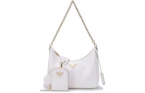 PRADA Re Edition Leather Chain Shoulder Bag, Crossbody Bag Women's White
