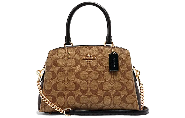 COACH Lillie Coated Canvas With Leather Shoulder Bag, Crossbody Bag, Handbag Medium Women's Khaki Monogram