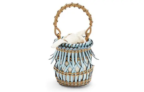LOEWE Fringe Calfskin Bucket Bag Handbag Small Women's Light Blue/Honey