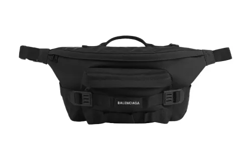 Balenciaga Army Logo Nylon Fabric One Shoulder Crossbody Fanny Pack Large Men's Black
