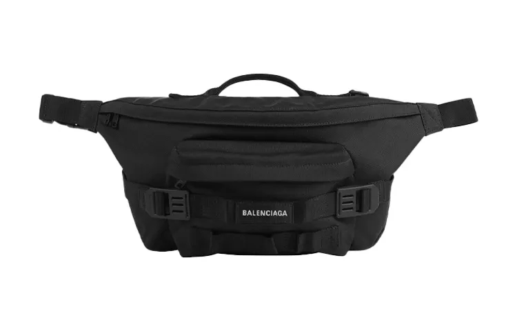 Balenciaga Army Logo Nylon Fabric One Shoulder Crossbody Fanny Pack Large Men's Black