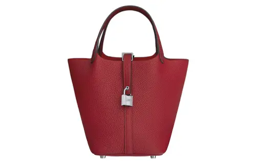 HERMES Picotin Lock Clemence Cow Leather Handbag Women's Red
