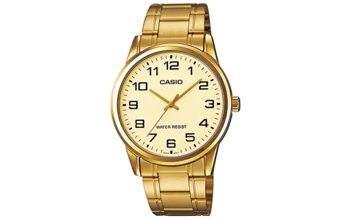 CASIO Casio, fashionable trend classic waterproof quartz watch strap stainless steel, men's watch, golden dial, simple and elegant design, quartz mechanism, Japanese and Korean