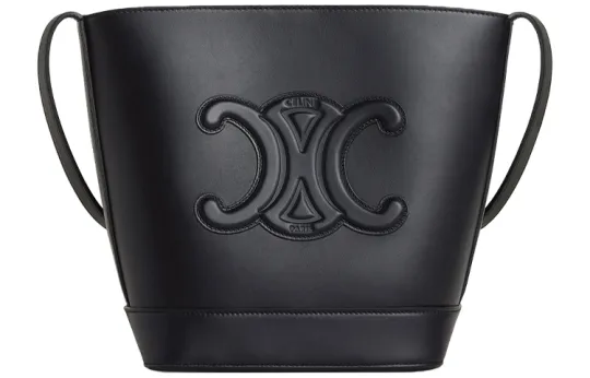 CELINE Cuir Triomphe Smooth Cow Leather Bucket Bag, Shoulder Bag, Crossbody Bag Small Women's Black
