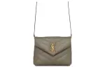 SAINT LAURENT LOULOU Leather Crossbody Bag, Shoulder Bag Women's Gray Pea Green