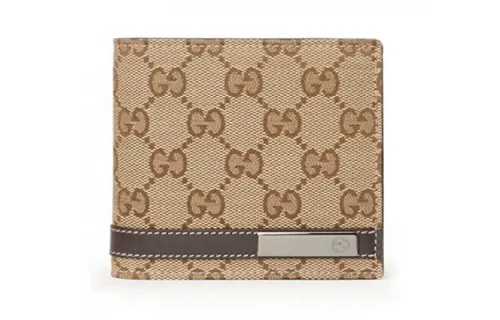 GUCCI Canvas With Leather Wallet Men's Ebony